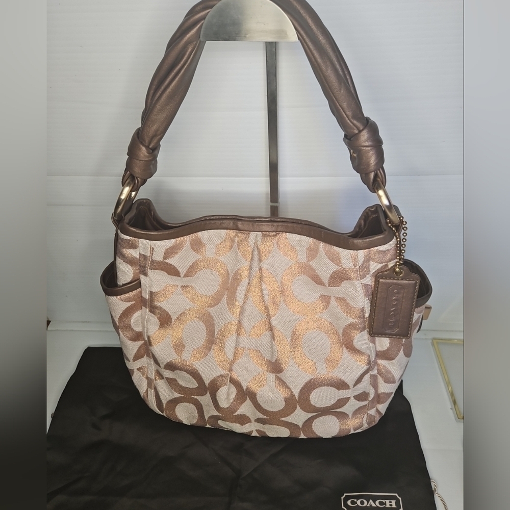 Vintage Coach Parker Op Art Signature C Boho Shoulder Bag in Rose Gold CopperY2K